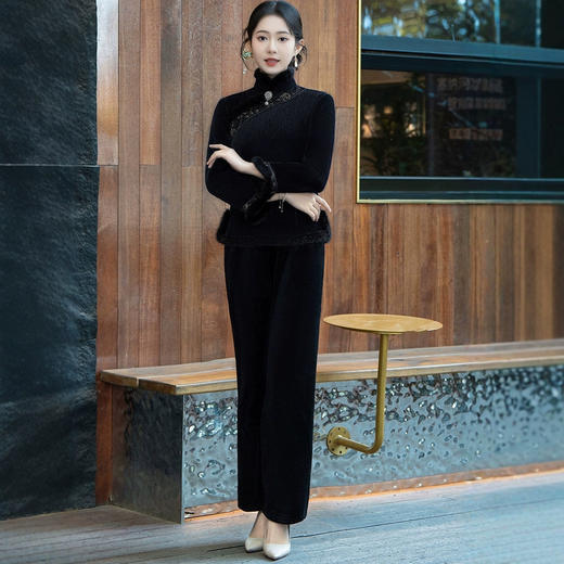 HQ-356加绒加厚旗袍上衣2024冬季新款复古改良新中式国风套装气质优雅女 商品图1