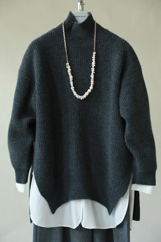 MAISON COVET 纯山羊绒半高领绞花上衣外套 商品图1