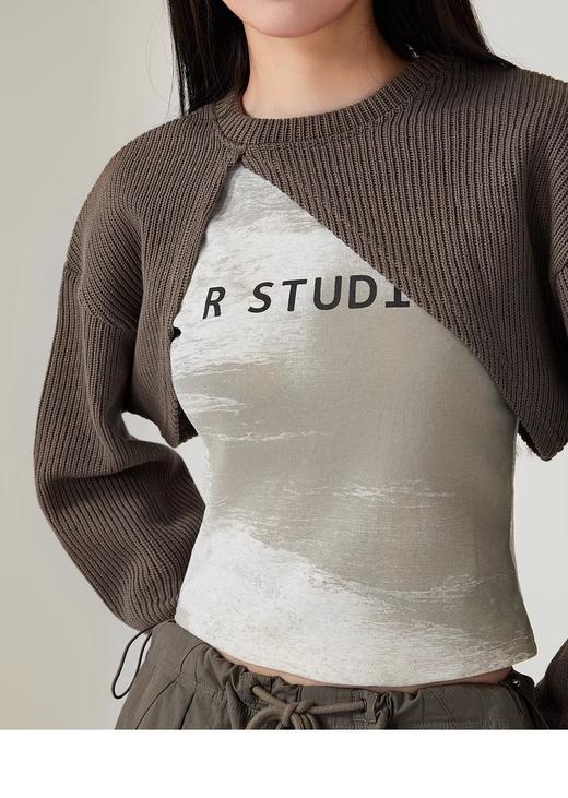 <曾小咸推荐>不规则针织毛衣字母印花吊带背心两件套 商品图2