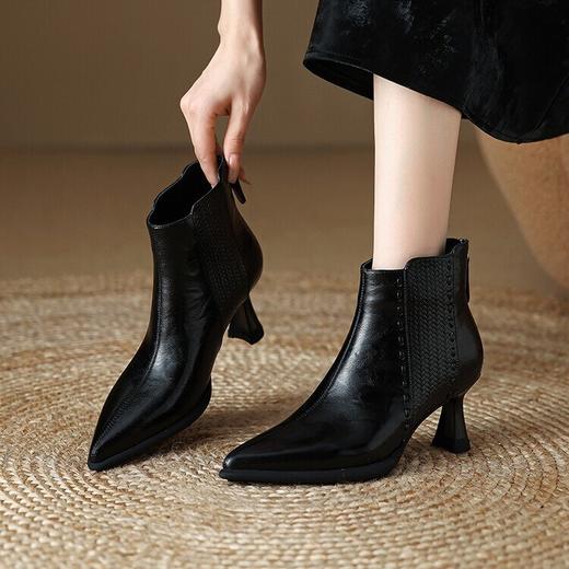 【预售5天】优雅复古羊皮踝靴秋冬新款高跟OL尖头真皮短靴女MLJ&C51 商品图3