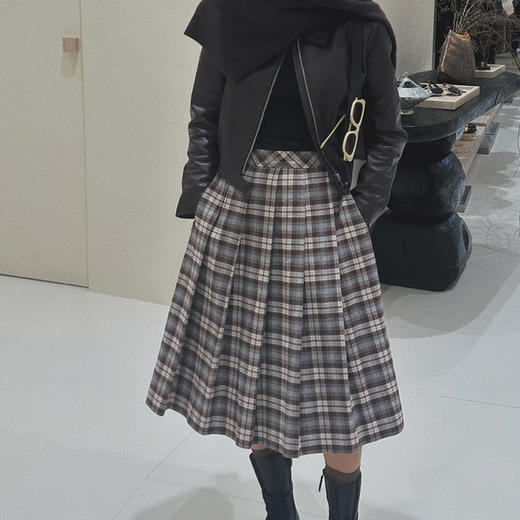 【顺丰包邮】42514 洛诗琳秋冬百搭氛围感复古格纹百褶半身裙686 商品图2