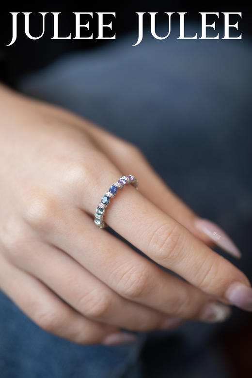 JULEE JULEE茱俪珠宝  18K白金彩虹蓝宝石戒指 商品图7