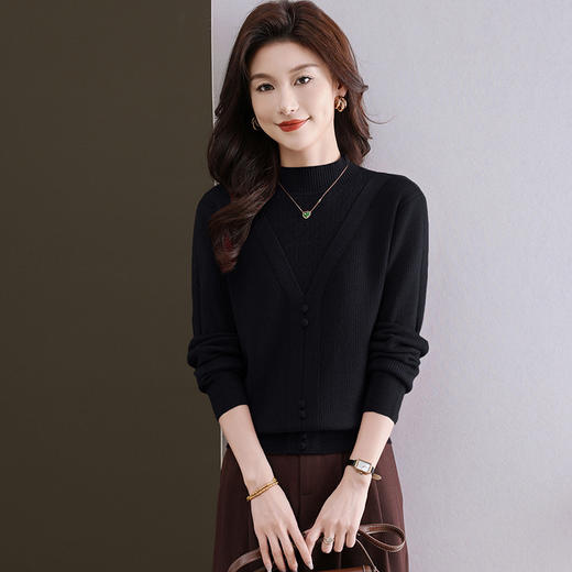 CC-11-9075秋冬季假两件新款女士毛衣一体加绒厚款小个子洋气打底衫 商品图3