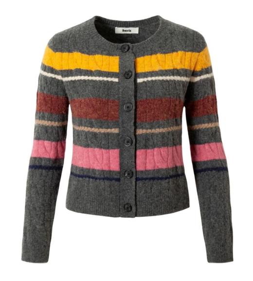 heris/H44104a/H44104b/多巴胺条纹麻花肌理 圆领羊毛针织开衫 商品图0