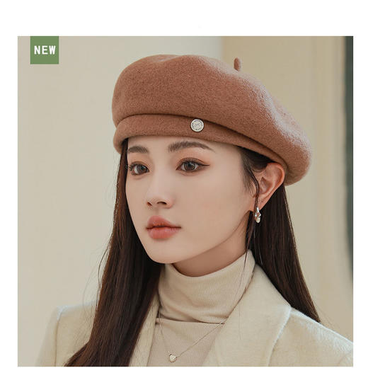 雀说 轻奢高档羊毛八角贝雷帽子显脸小画家帽M2637 商品图8