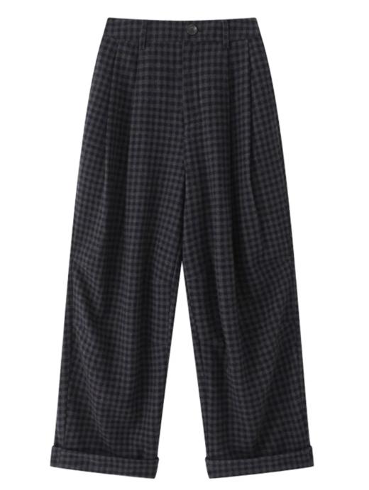 步履不停/4D43130C/复古阔腿休闲小个子长裤毛呢格子裤 商品图4