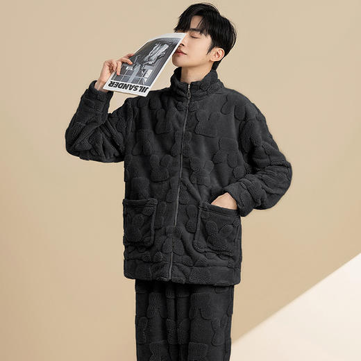 【限时特价】男士秋冬季立领拉链加厚珊瑚绒家居服套装 商品图5