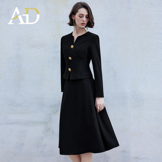 AD高级感小V领西装套装裙女2024新款短外套收腰西服裙子两件套秋 商品图3