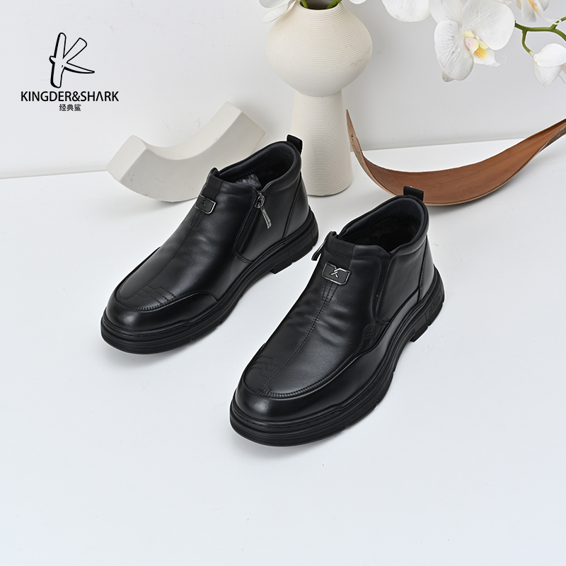 经典鲨2024年冬季新款男士加绒加厚保暖舒适平底棉鞋KW266-D55101