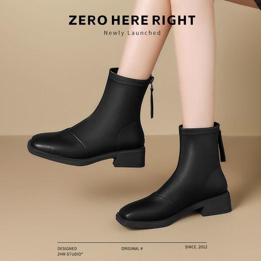ZHR则则时尚百搭小短靴加绒后拉链瘦瘦靴洋气女靴马丁靴保暖靴子 商品图4