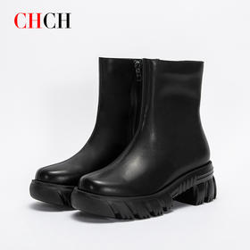 CHCH加绒短靴2024秋冬新品拉链粗跟时尚女靴短靴马丁靴CN2B7031