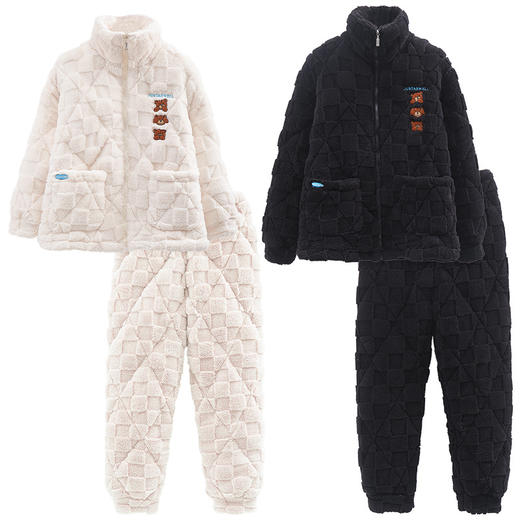 雀说 冬季男女款睡衣套装三层夹棉加绒加厚情侣家居服XDQM01 商品图4
