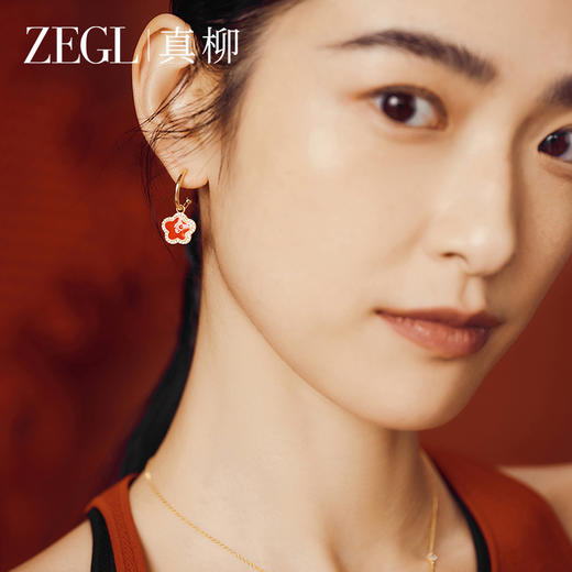 ZEGL真柳设计师小红花系列红色耳环女耳钉耳坠秋冬花朵本命年耳饰 商品图3