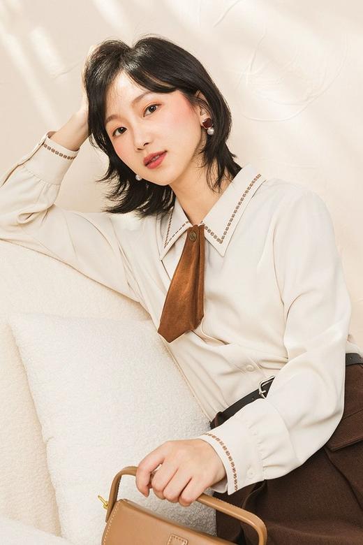 LNNNS 米色领结翻领衬衫上衣 19794 商品图2