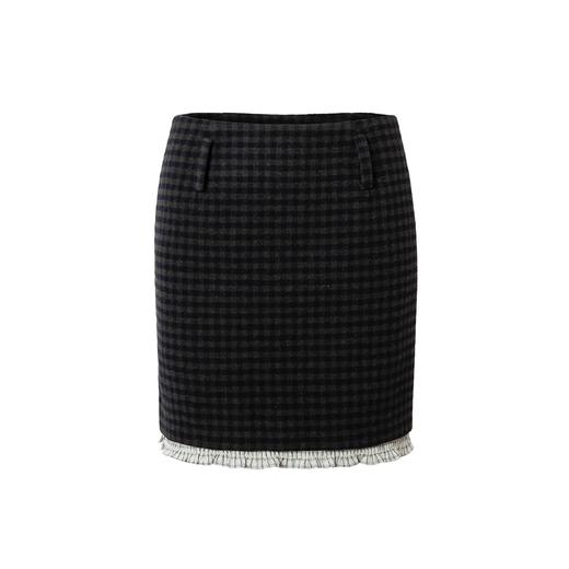 heris/H44108/藏蓝预科生格纹 拼接花边下摆短裙 商品图4