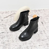 经典鲨2024年冬季新款百搭圆头侧拉链加绒中粗跟时装短靴女KW296-D58021 商品缩略图3