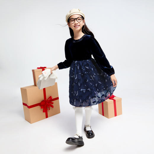 女童精致网纱丝绒裙冬季新款安奈儿童装实体店同款AG443852 商品图3