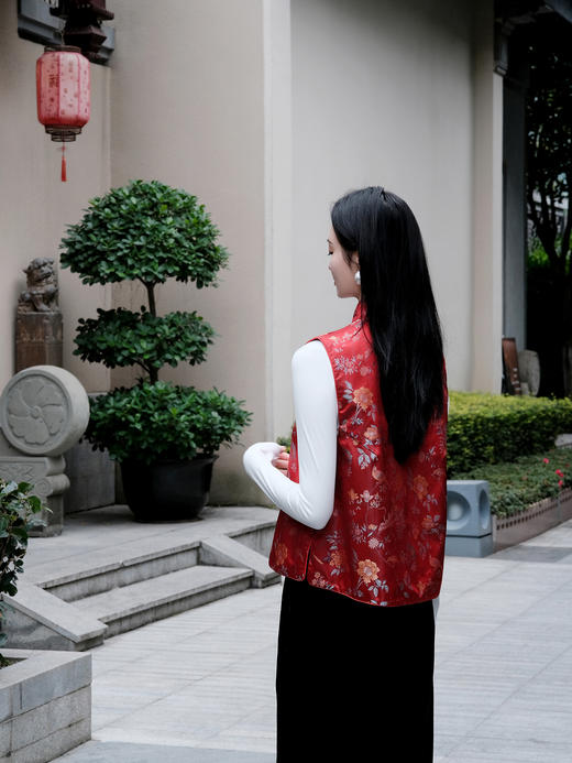 盛唐牡丹| 鹊笑鸠舞宋锦双面穿夹棉马甲 商品图4