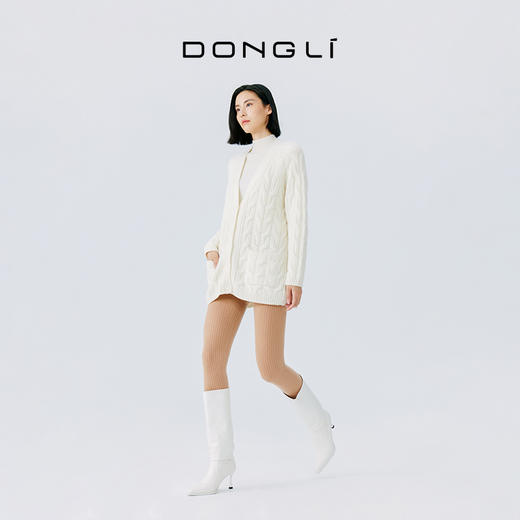 东黎 • 山羊绒女士秋冬季V领绞花宽松休闲开衫 19C16 商品图2