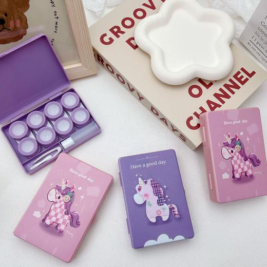 新款可爱卡通美瞳盒伴侣盒隐形双联眼镜盒8086四副装【图案混发】 商品图3