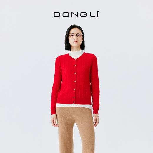 东黎 • 山羊绒女士秋冬季圆领绞花开衫 2202 商品图6