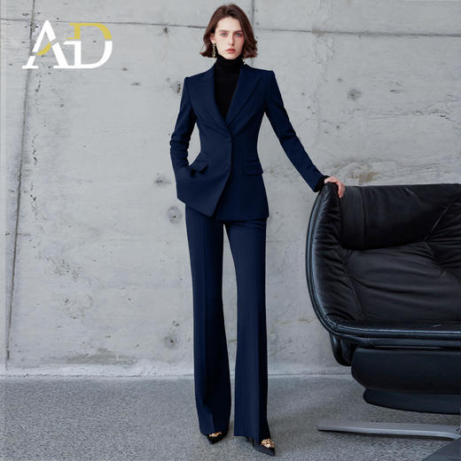 AD高级感阔腿裤冬季2024新款羊毛西装套装女律师工作服藏青色正装 商品图1