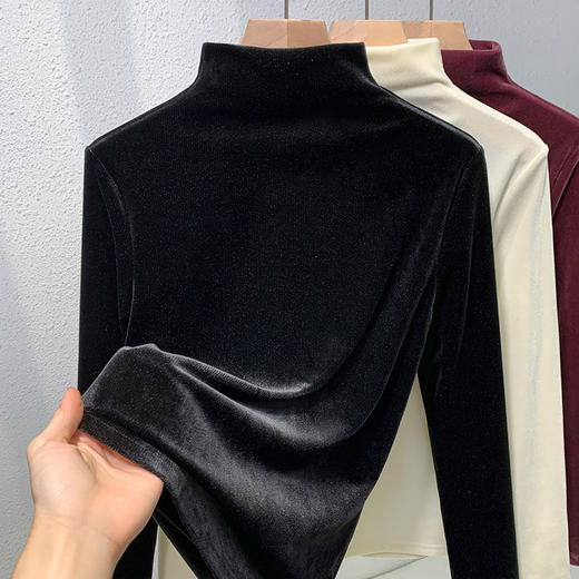 百媚生 金丝绒半高领上衣女长袖打底衫J4D2671 商品图1