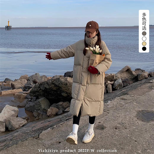 西遇白色加厚中长款棉服女冬季新款立领保暖面包服加绒外套SS141400 商品图0