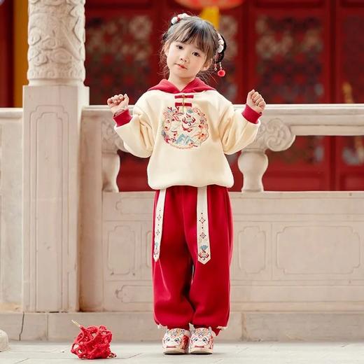 【儿童拜年服套装】男女童秋冬汉服新年服 宝宝唐装 过年红色卫衣两件套 商品图6