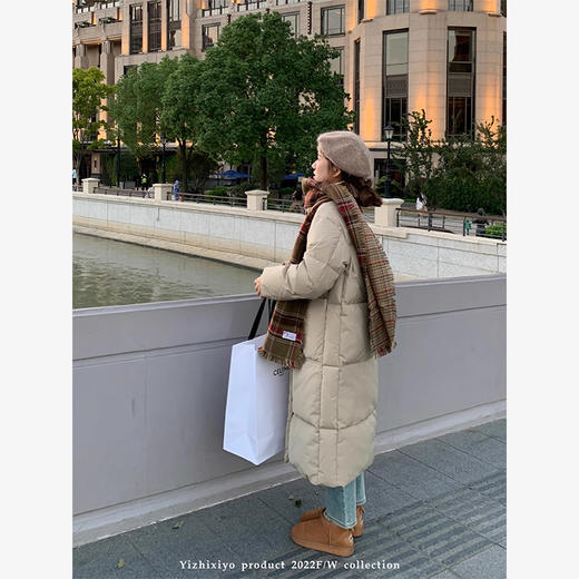 西遇白色加厚中长款棉服女冬季新款立领保暖面包服加绒外套SS141400 商品图4