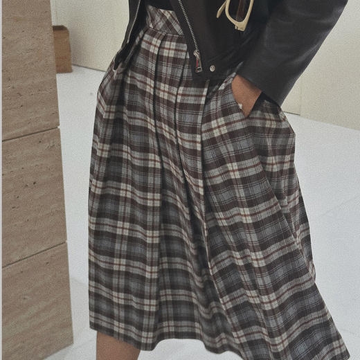 【顺丰包邮】42514 洛诗琳秋冬百搭氛围感复古格纹百褶半身裙686 商品图4