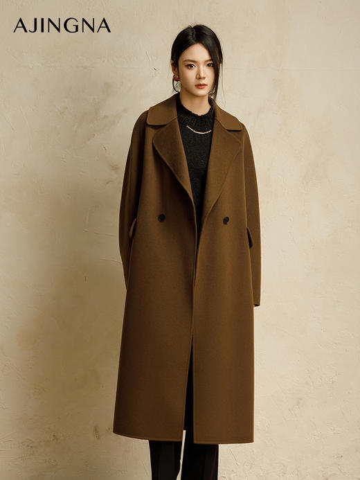 【商场同款】阿菁娜2024冬季新款简约双排两粒扣宽松轮廓大衣A30D211019 商品图3