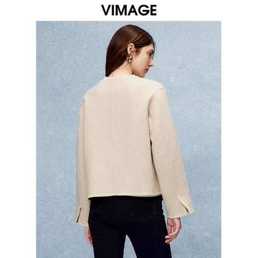 VIMAGE纬漫纪气质圆领小香风羊毛羊绒毛呢外套冬季新款V2203833 商品图4