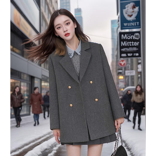 奢姿2024年冬季新款大码女装洋气西装领上衣胖妹妹休闲夹棉外套 商品图2