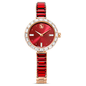 【新品】施华洛世奇Matrix Bangle 腕表瑞士制造, 仿水晶手链, 红色, 玫瑰金色调润饰