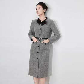 【高货wl】全新升级【铂金会员358/天猫479/差价121】(02723) 洛诗琳法式轻奢简约风轻熟撞色蝴蝶结圆领长袖女连衣裙