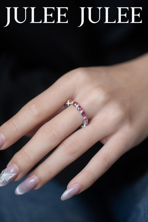 JULEE JULEE茱俪珠宝  18K白金彩虹蓝宝石戒指 商品图4