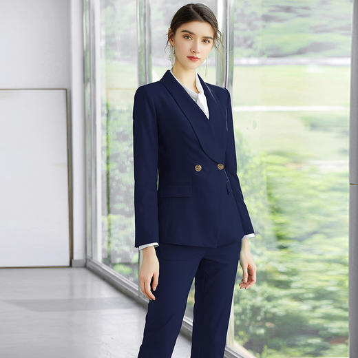 AD正装女套装春季藏青色工作服气质青果领西装套裤时尚商务职业装 商品图1