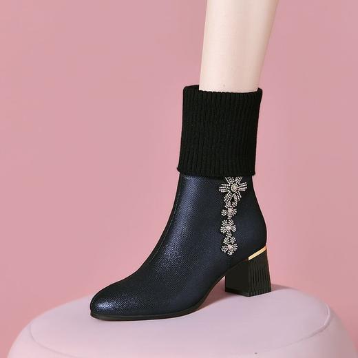 【预售5天】弹力袜靴高筒粗跟百搭瘦瘦靴女秋冬新款侧拉链高跟女靴SY&216-a29 商品图3
