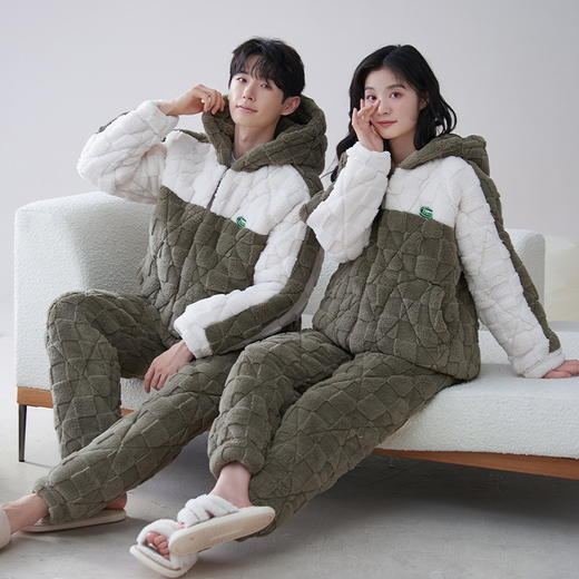 雀说 冬季男女款睡衣套装三层夹棉加绒加厚情侣家居服XDQM01 商品图7
