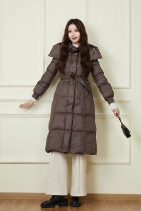 HAYES 咖色收腰百搭长款羽绒服 19795