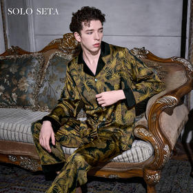 Solo seta22姆米男士真丝长袖长裤睡衣套装桑蚕丝印花家居服秋冬