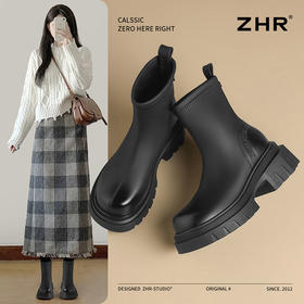 ZHR加绒女鞋复古2024秋冬新款厚底靴女通勤切尔西短靴