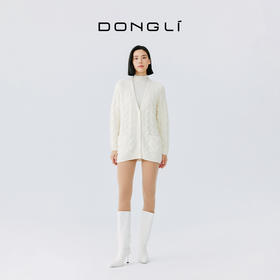 东黎 • 山羊绒女士秋冬季V领绞花宽松休闲开衫 19C16