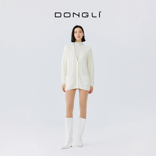 东黎 • 山羊绒女士秋冬季V领绞花宽松休闲开衫 19C16 商品图0