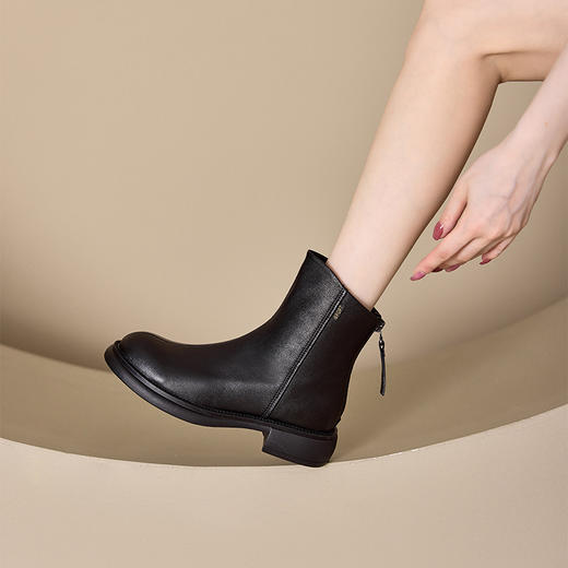 雀说  秋冬加绒真皮马丁靴女韩版后拉链瘦瘦女靴子0802-3 商品图2