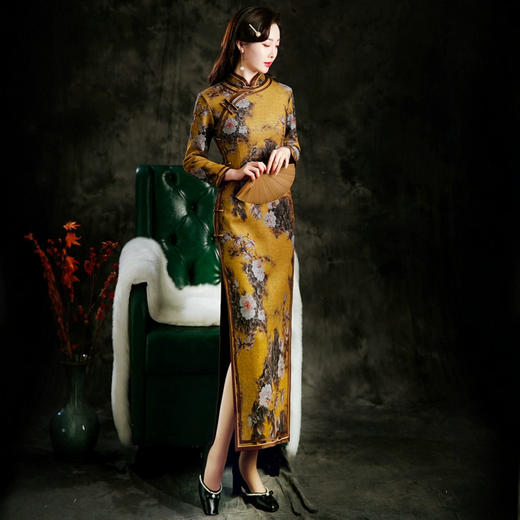 HQ-921高档加绒加厚旗袍2024冬季新款长袖复古改良中国风连衣裙气质长款 商品图1