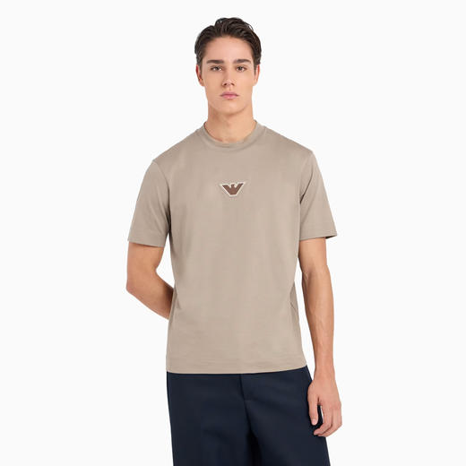 EMPORIO ARMANI 阿玛尼 男士 ASV 徽标压纹贴片轻质平纹针织圆领短袖T恤 土黄色 6D1TD7 1JOCZ 0152 商品图1