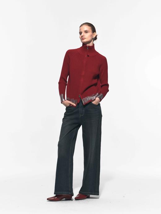 红色拉链立领毛衣开衫 商品图0