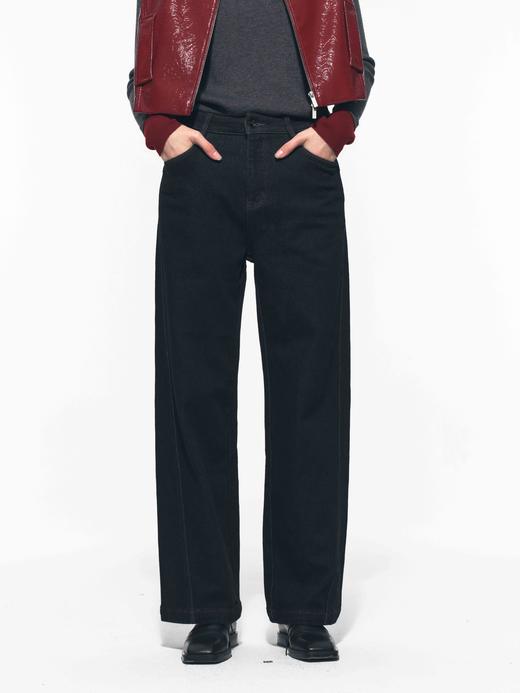 普洗蓝植绒直筒裤 商品图0